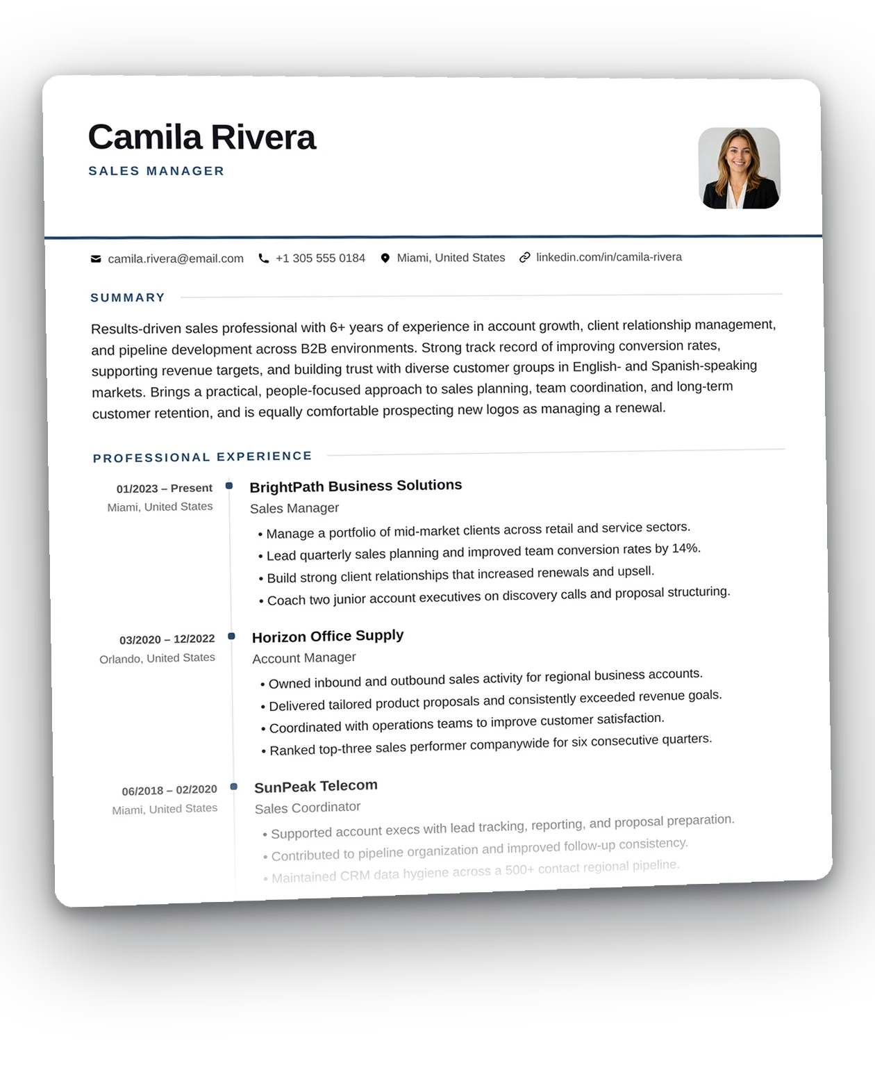 A resume built with Draftly using the Lens template.